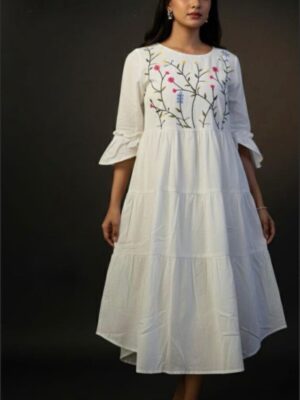 WHITE COTTON EMB SHORT FROCK